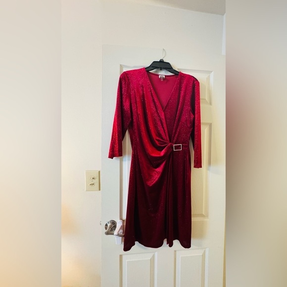 Anne Klein Dresses & Skirts - Anne Klein Burgundy/Red Long Sleeve shimmer Dress sz 10